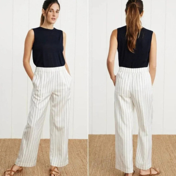 Jenni Kayne White Tan Stripe Elastic Waist Straight Pull On Pants 22218 - Picture 1 of 15